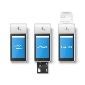 Vector 3d White NFC Payment Machine with Approved Status and Paper Receipt, Bill Stock Illustration