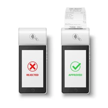 Vector 3d White NFC Payment Machine with Rejected and Approved Status, Paper Stock Illustration
