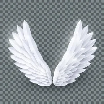 Vector 3d white realistic layered paper cut angel wings Stock Illustration