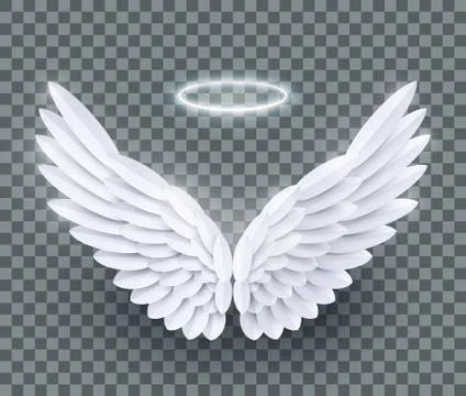 Vector 3d white realistic layered paper cut angel wings Stock Illustration