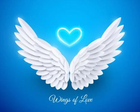Vector 3d white realistic layered paper cut angel wings Stock Illustration