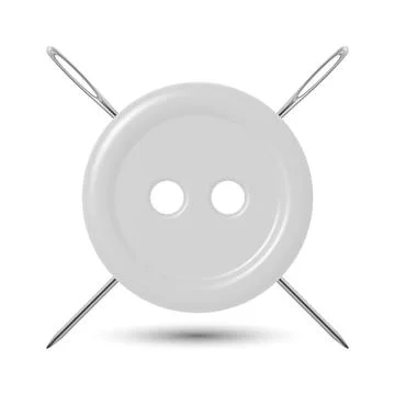 Vector 3d White Sewing Button With Needles Icon, Isolated. Tailoring Craft イラスト素材