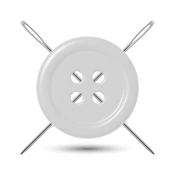 Vector 3d White Sewing Button With Needles Icon, Isolated. Tailoring Craft .. Stock Illustration