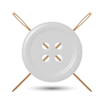 Vector 3d White Sewing Button with Yellow Needles Icon, Isolated. Tailoring Stock Illustration