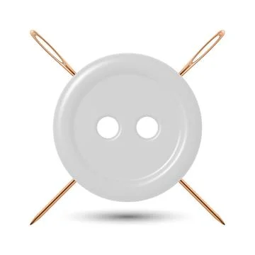 Vector 3d White Sewing Button with Yellow Needles Icon, Isolated. Tailoring C Stock Illustration