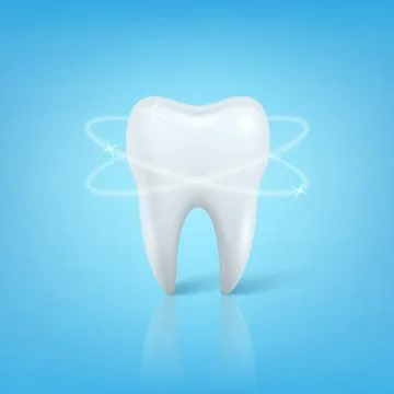 Vector 3d White Tooth with Orbit Glow on Blue Background. Dental Care and Oral Stock Illustration