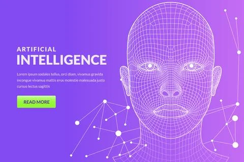 Vector 3d wireframe human face. Grid mesh head illustration. Future high te.. Stock Illustration