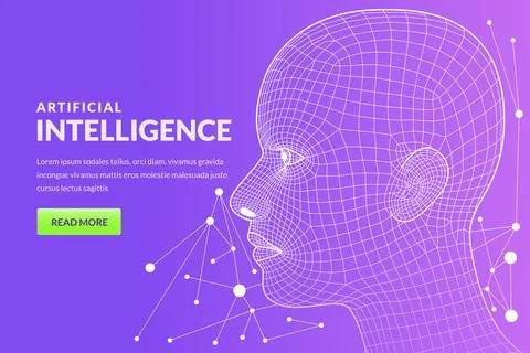 Vector 3d wireframe human head on gradient background. Abstract geometric g.. Illustrazione stock