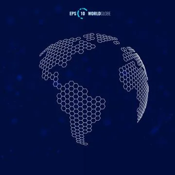Vector 3D world globe with hexagon texture Stock Illustration