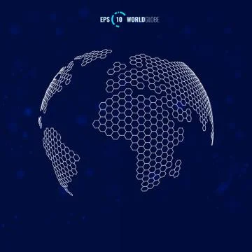 Vector 3D world globe with hexagon texture Stock Illustration