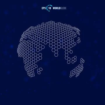 Vector 3D world globe with hexagon texture Stock Illustration
