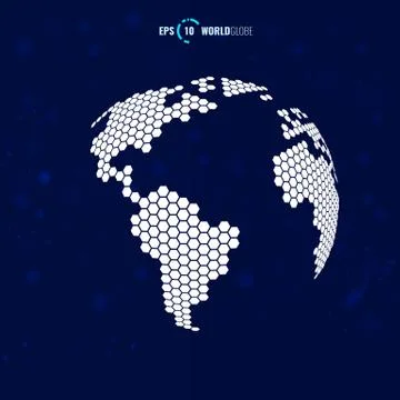 Vector 3D world globe with hexagon texture Stock Illustration