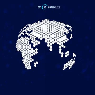 Vector 3D world globe with hexagon texture Stock Illustration