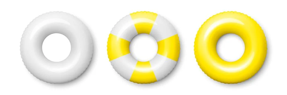 Vector 3d Yellow and White Inflatable Swim Rings Isolated. Blank Pool Float.. Stock Illustration