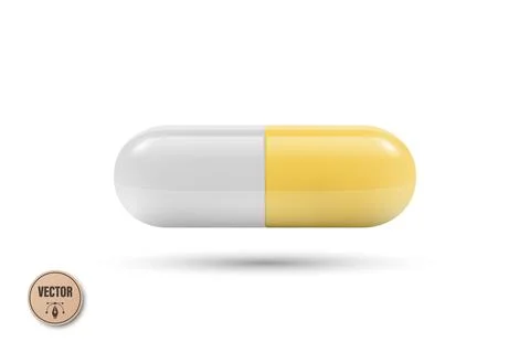 Vector 3d Yellow and White Capsule Pill Isolated. Realistic 3d Medicine Illus 库存插图