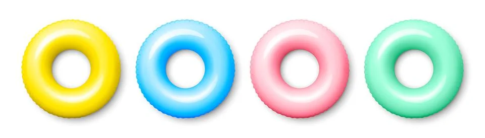 Vector 3d Yellow, Blue, Pink, Green Inflatable Swim Rings Isolated. Blank Poo Stock Illustration