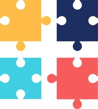 Vector of 4 puzzles of different colors. Colored elements. Illustrazione stock