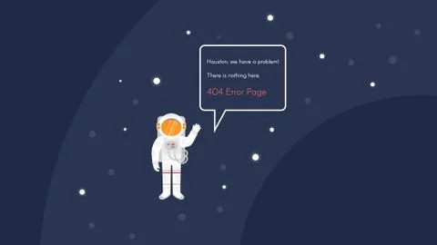 Vector 404 error page template for website. Open space with astronaut and sta Stock Illustration