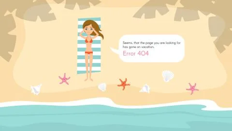 Vector 404 error page template for website. Cute beautiful young girl resting Stock Illustration