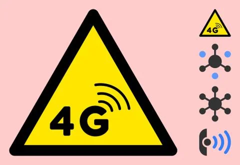 Vector 4G Network Warning Triangle Sign Icon Stock Illustration