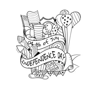 Vector 4th of July illustration with black and white hand drawing doodle ar.. Stock Illustration