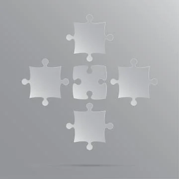 Vector 5 Grey Puzzles Pieces JigSaw. Stock Illustration