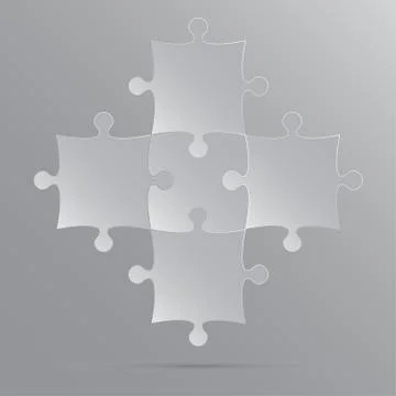 Vector 5 Grey Puzzles Pieces JigSaw. Stock Illustration