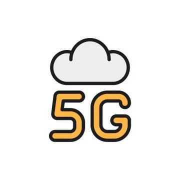 Vector 5G internet cloud system flat color line icon. Stock Illustration