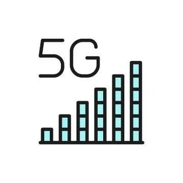 Vector 5G internet signal bar flat color line icon. Stock Illustration