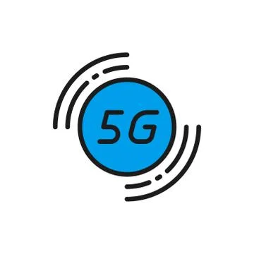 Vector 5G internet technology flat color line icon. Isolated on white background Stock Illustration