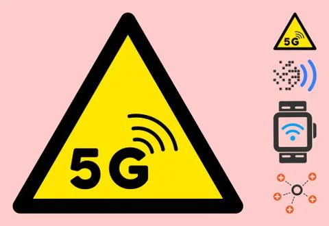 Vector 5G Network Warning Triangle Sign Icon Stock Illustration