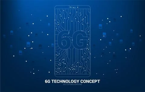Vector 6G dot connect line circuit board style mobile phone icon. Concept for Stock Illustration