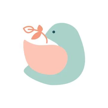 Vector 70s cute Dove spring bird with branch in beak. Groovy hippie funny boho Stock Illustration