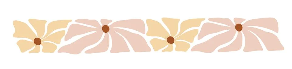 Vector 70s inspired border pattern in rectangular shape. Flower Groovy hippie Illustrazione stock