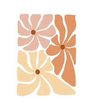 Vector 70s inspired pattern in rectangular shape. Flower Groovy hippie funny Stockillustratie