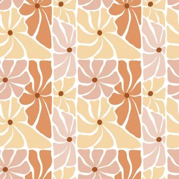 Vector 70s inspired seamless pattern in rectangular shape. Flower Groovy hippie Illustrazione stock