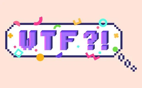 Vector 8 bit pixel art speech bubble with 3D letters phrase WTF. Colorful geo Stock Illustration