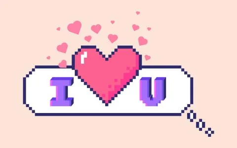 Vector 8 bit pixel art speech bubble with 3D letters phrase I love you. Big h Stock Illustration