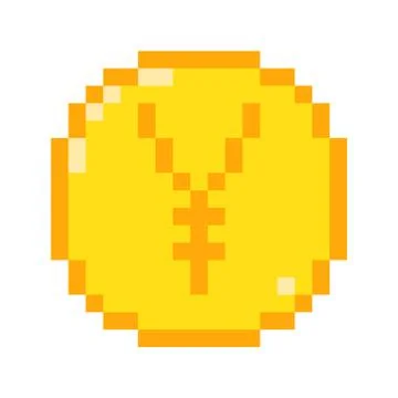 Vector 8 bit pixel art yen icon. Color concept of yen currency. Stock Illustration