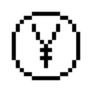 Vector 8 bit pixel art yen icon. Black and white concept of yen currency. Stock Illustration