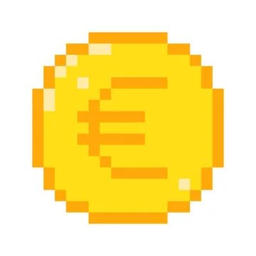 Vector 8 bit pixel art euro icon. Color concept of euro currency. Stock Illustration