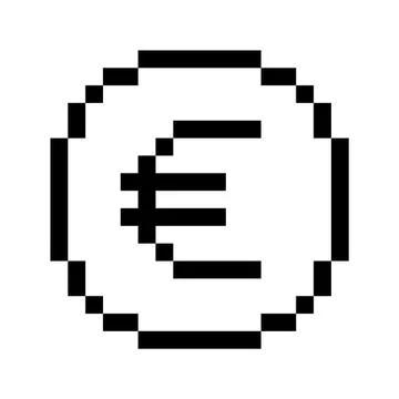 Vector 8 bit pixel art euro icon. Black and white concept of euro currency. Stock Illustration