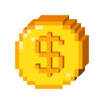 Vector 8 bit pixel art 3D dollar icon. Color concept of dollar currency. Stock Illustration