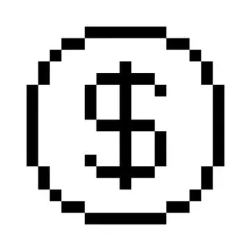 Vector 8 bit pixel art dollar icon. Black and white concept of dollar currenc Stock Illustration