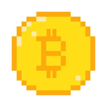 Vector 8 bit pixel art bitcoin icon. Color concept of cryptocurrency. Stock Illustration