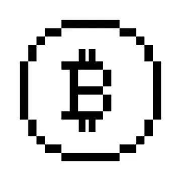 Vector 8 bit pixel art bitcoin icon. Black and white concept of cryptocurrenc Stock Illustration