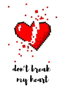 Vector 8 bit pixel art broken heart card Stock Illustration