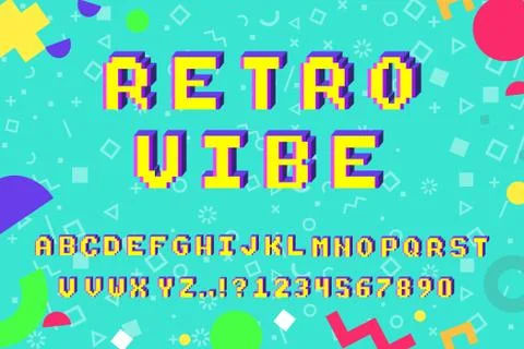 Vector 8 bit pixel art latin alphabet 3D Stock Illustration