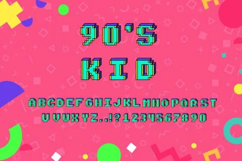 Vector 8 bit pixel art latin alphabet 3D 库存插图