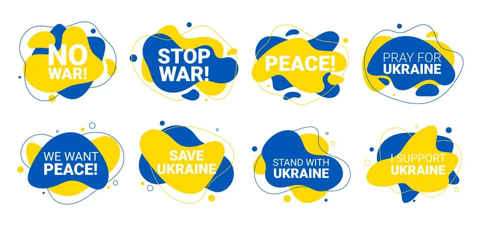 Vector 8 liquid and fluid Ukraine Stop War background illustration Stock Illustration